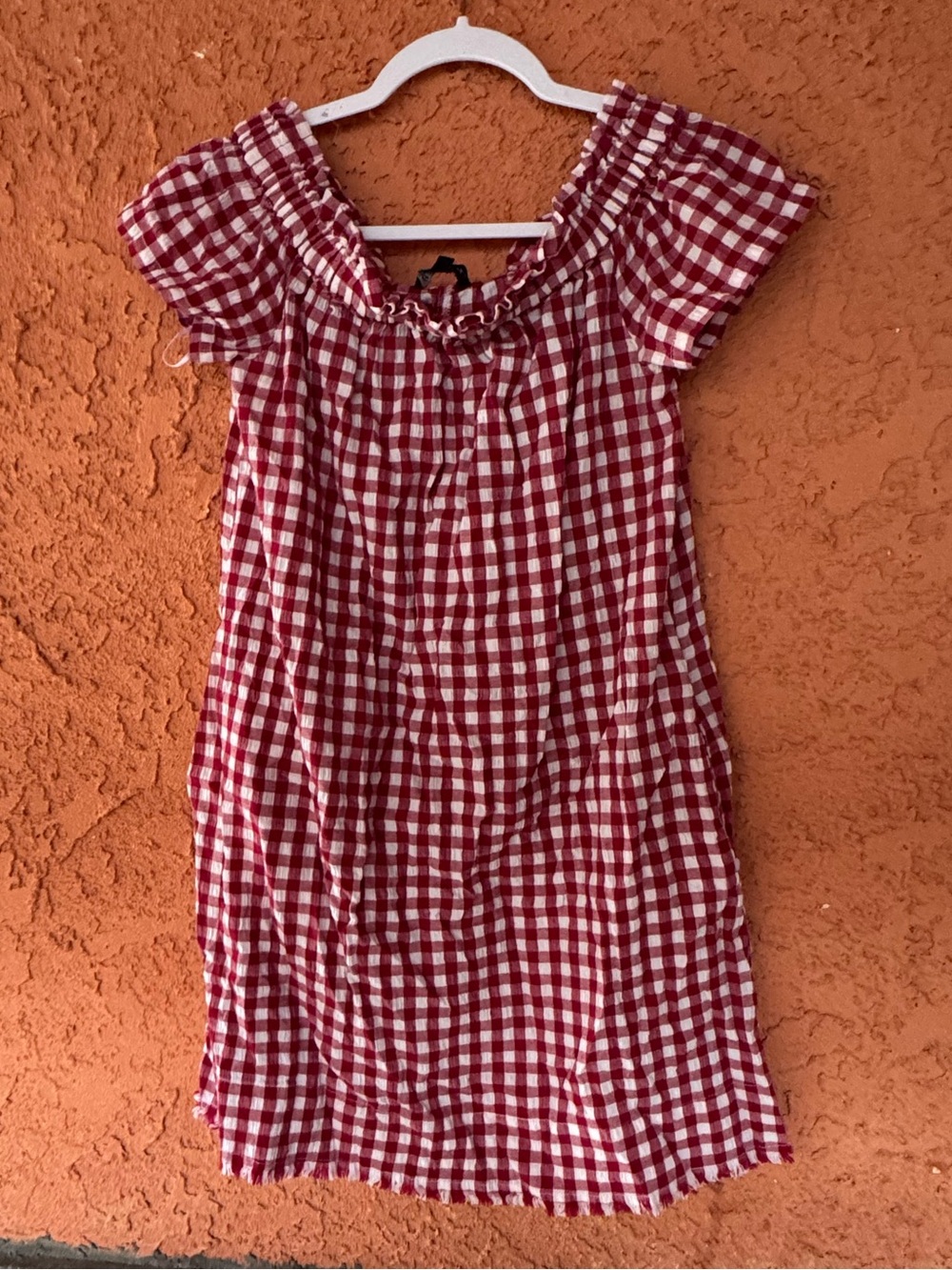 Velvet heart Red and White Gingham Off-Shoulder Dress
